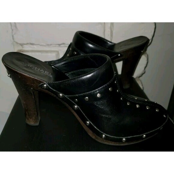 Michael Kors Leather Astor High Clogs Black Leather Size 7 - Picture 11 of 13